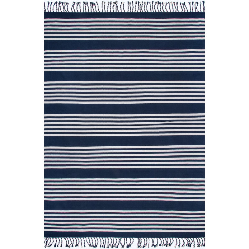 Longshore Tides Massingill Handmade Flatweave Cotton Navy/Ivory Rug